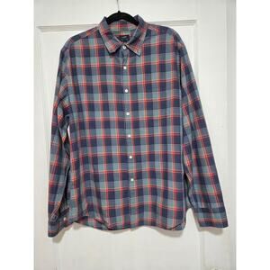J.Crew Heathered Cotton Plaid Button Front Shirt Men’s Large Blue Red Casual